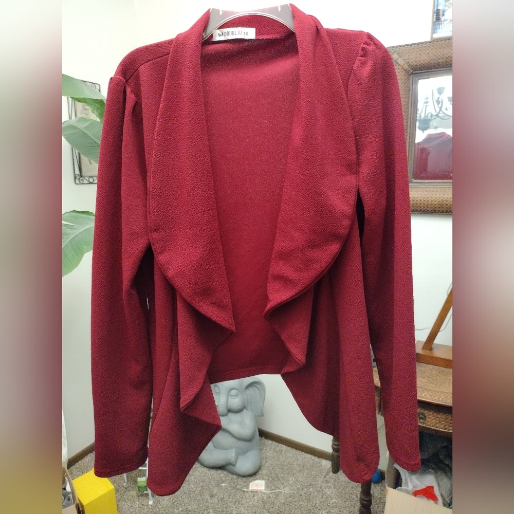 Casual Open-Front Draped Cardigan Sweater - Wine